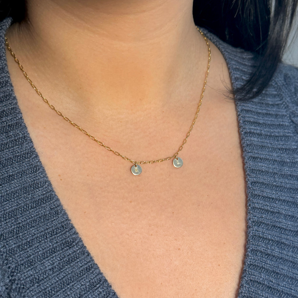 Personalized Two Mini Stationary Gold Disc Necklace