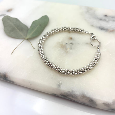 Fine Silver Flower Beaded Bracelet