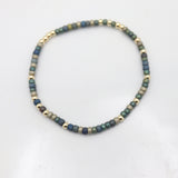 Japanese Toho Seed Bead & Gold Stretch Bracelet - Denim Blue