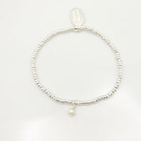 June - Pearl Birthstone SILVER Beaded Bracelet
