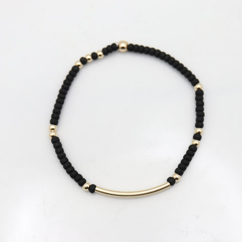 Alpine Jet Black Japanese Toho Bead & Gold Bar Stretch Bracelet