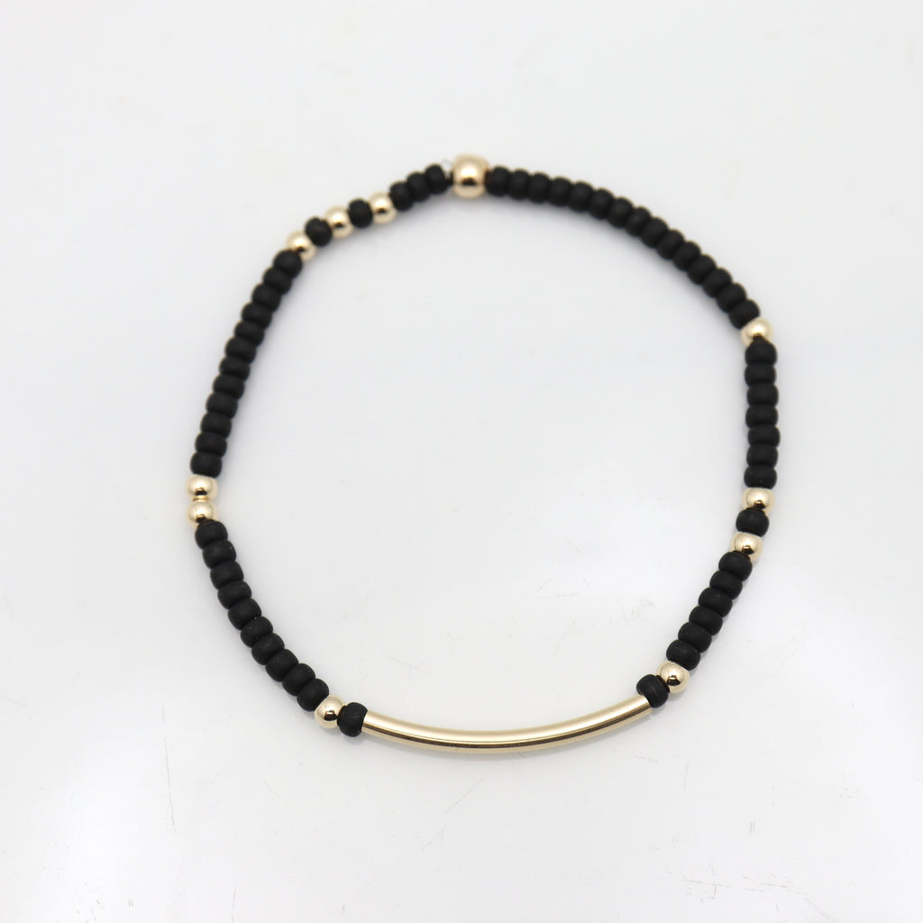 Japanese Toho Seed Bead & Gold Bar & Bead Stretch Bracelet