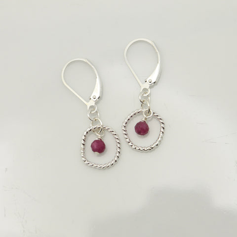July - Ruby Genuine Stone Birthstone Sterling Silver Earrings