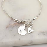 Personalized Two Different Heart Fine Silver Bracelet