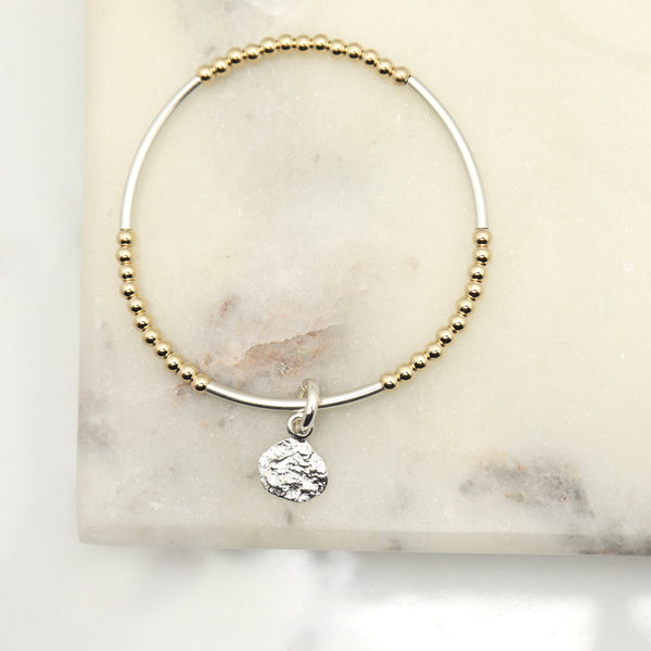 Alpine Collection: Silver Bar Gold Bead & Boulder Charm Bracelet