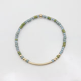 Alpine Blue Green Japanese Toho Seed Bead & Gold Bar Bracelet