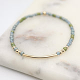 Alpine Blue Green Japanese Toho Seed Bead & Gold Bar Bracelet