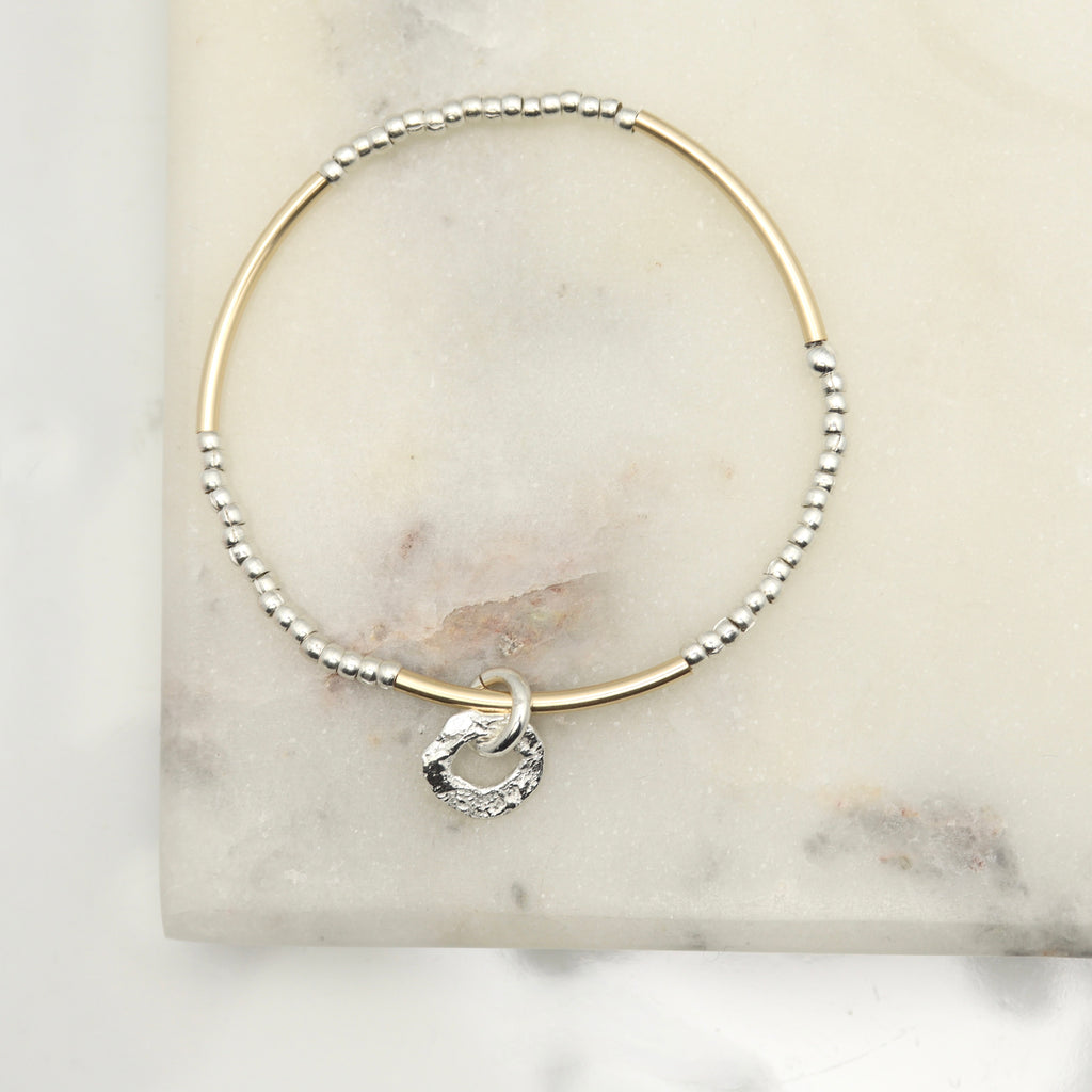 Alpine Collection: Gold Bar Silver Bead & Silver Link Charm Bracelet
