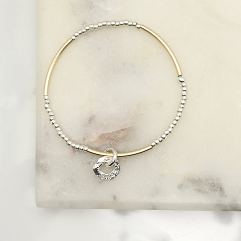 Alpine Collection: Gold Bar Silver Bead & Silver Link Charm Bracelet