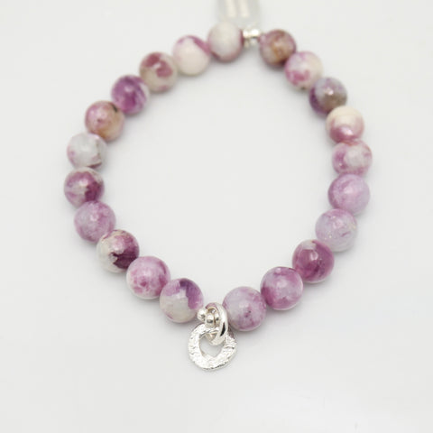 Alpine Collection:  Purple Mica Stone & Boulder Link Charm Stretch Bracelet