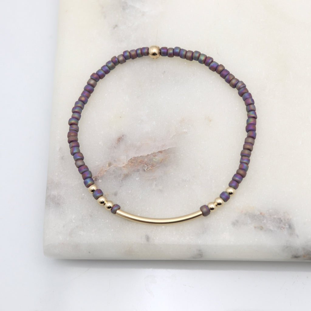 Alpine Purple Japanese Toho Bead & Gold Bar Bracelet