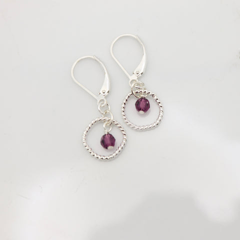 February - Amethyst Crystal Birthstone Sterling Silver Earrings