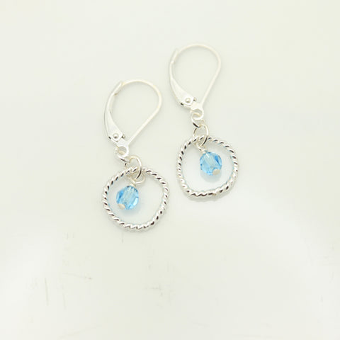 March - Aquamarine Crystal Birthstone Sterling Silver Earrings