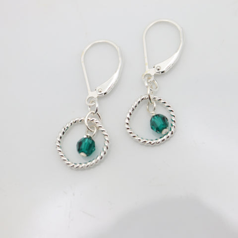 May - Emerald Crystal Birthstone Sterling Silver Earrings