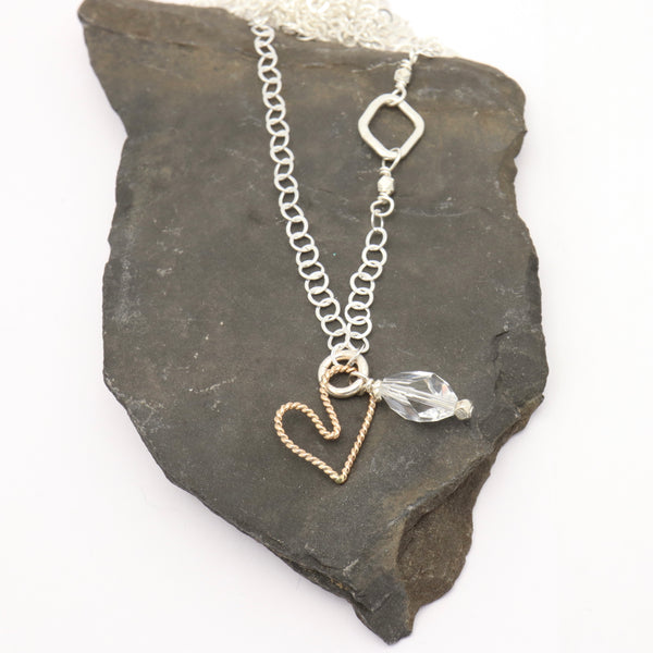 Gold Entwined Heart & Swarovski Crystal Necklace