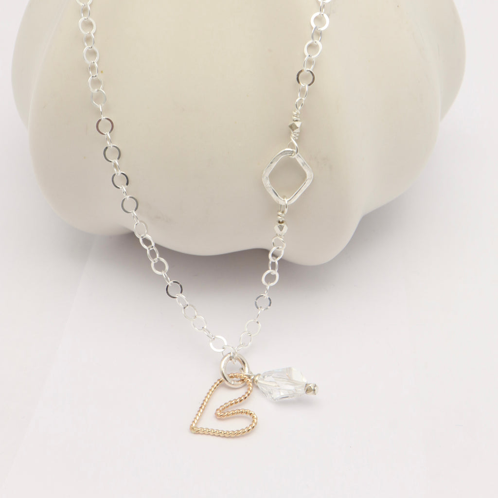 Gold Entwined Heart & Swarovski Crystal Necklace