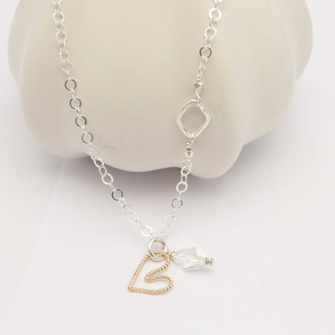 Gold Entwined Heart & Swarovski Crystal Necklace