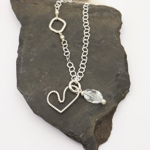 Sterling Silver Open Heart & Swarovski Crystal Charm Necklace