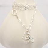 Sterling Silver Open Heart & Swarovski Crystal Charm Necklace