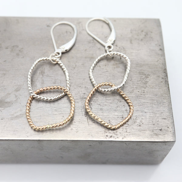 Entwined Collection: Large Mixed Metal Freeform Hoop Earrings - Long
