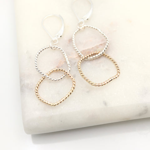 Entwined Collection: Large Mixed Metal Freeform Hoop Earrings - Long