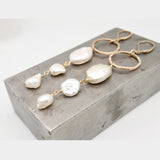 Three Pearl & Gold Link Earrings