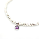 February - Amethyst Birthstone SILVER Beaded Bracelet