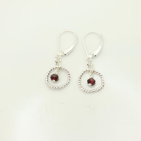 January - Garnet Birthstone Sterling Silver Earrings