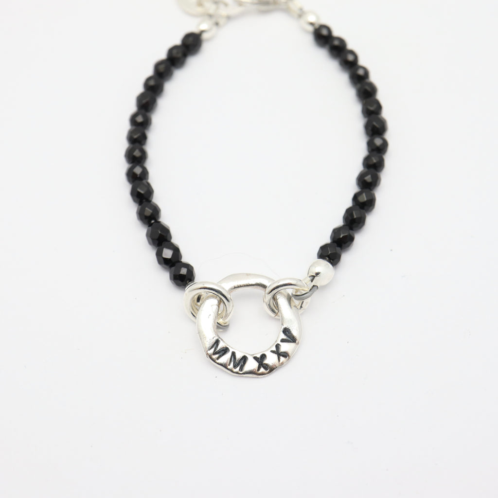 GRAD MMXXV (2025)  Collection: Silver Link & Onyx Stone Grad Bracelet