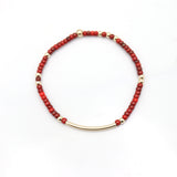 Alpine Collectioin: Picasso Red Japanese Toho Seed Bead & Gold Bar & Bead Stretch Bracelet