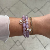 Entwined Collection:  Kunzite Nugget  & Silver link & Moonstone Pendant Stretch Bracelet