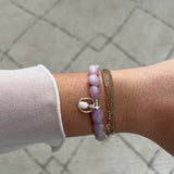 Entwined Collection:  Kunzite Nugget  & Silver link & Moonstone Pendant Stretch Bracelet