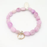 Entwined Collection:  Kunzite Nugget  & Silver link & Moonstone Pendant Stretch Bracelet