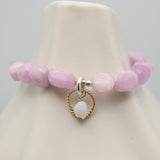 Entwined Collection:  Kunzite Nugget  & Silver link & Moonstone Pendant Stretch Bracelet