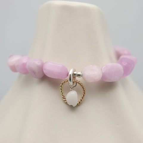 Entwined Collection:  Kunzite Nugget  & Silver link & Moonstone Pendant Stretch Bracelet