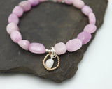 Entwined Collection:  Kunzite Nugget  & Silver link & Moonstone Pendant Stretch Bracelet