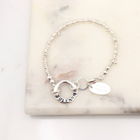 Petite Silver Link Personalized Bracelet with Freeform Nuggets