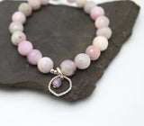 Entwined Collection:  Faceted Kunzite & Silver with Tourmaline Pendant Stretch Bracelet