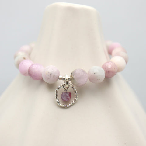 Entwined Collection:  Faceted Kunzite & Silver with Tourmaline Pendant Stretch Bracelet