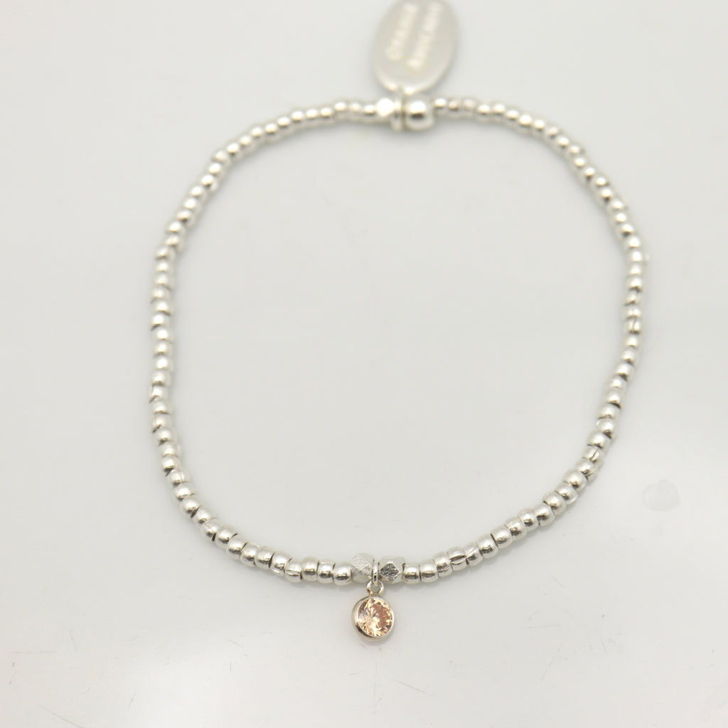 November - Topaz Birthstone SILVER Beaded Bracelet