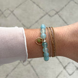 Entwined Collection:  Ocean Blue Agate & Gold Link Stretch Bracelet