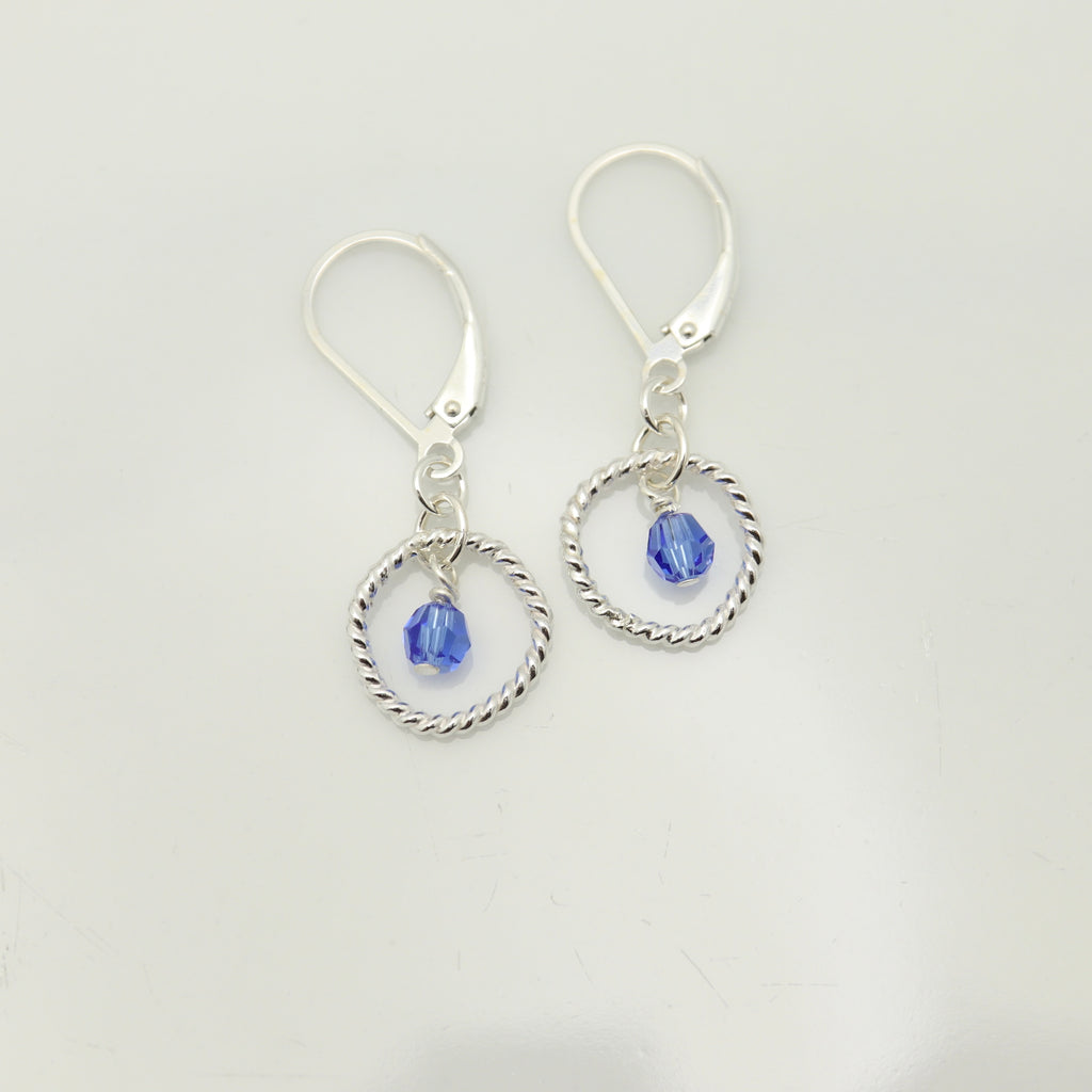 September - Sapphire Crystal Birthstone Sterling Silver Earrings
