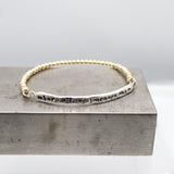 Sculpted Fine Silver Bar & Gold Beaded Stretch Bracelet
