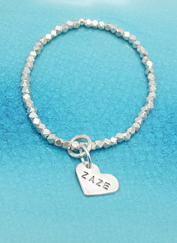 One Heart Fine Silver Charm STRETCH Bracelet