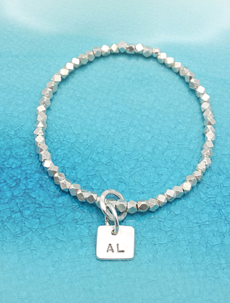 One Square Fine Silver Charm STRETCH Bracelet