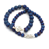 Inner Spirit:  Deep Marine Blue Druzy Quartz Stretch Bracelet & Hammered Silver Bead