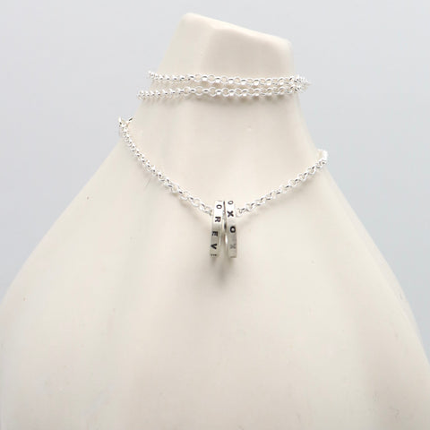Two Petite SILVER Rings Necklace