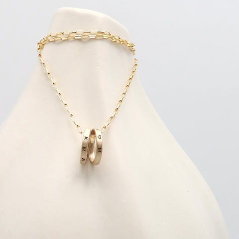 TWO Petite 14 KT SOLID GOLD Ring Necklace