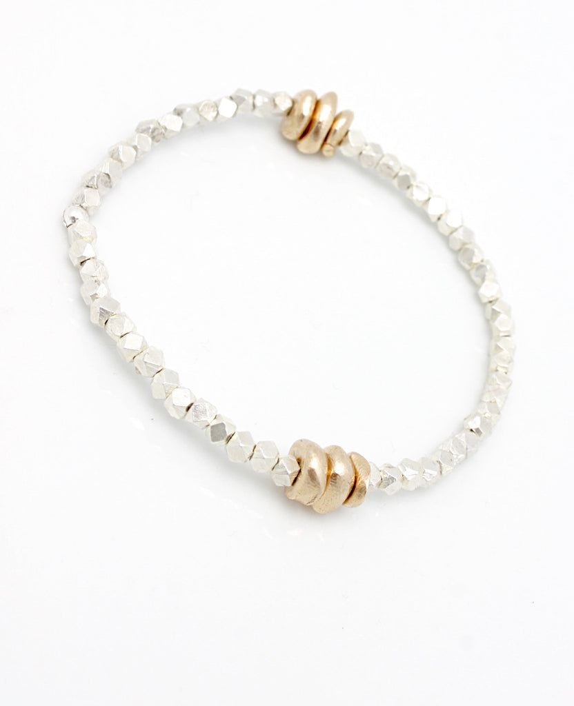 3 Bronze Pebble Fine Silver Stretch Bracelet