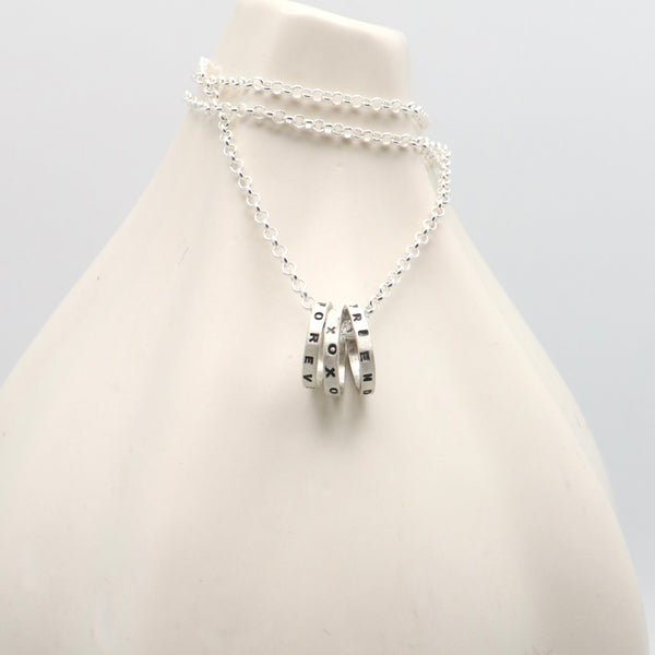 Three Petite SILVER Rings Necklace